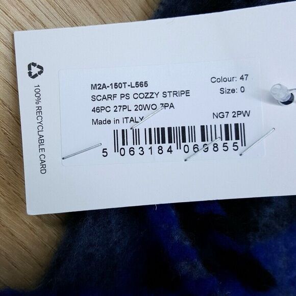 PAUL SMITH Mens Scarf Blue Stripe Cozzy Fuzzy Knit Fringe Hem Logo 11x70 $125 - Picture 4 of 7